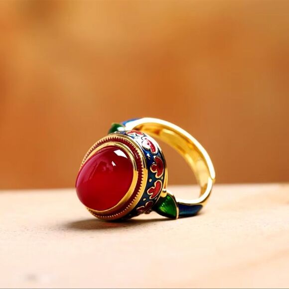 Red Cabochon Enamel Ring - Picture 10 of 17
